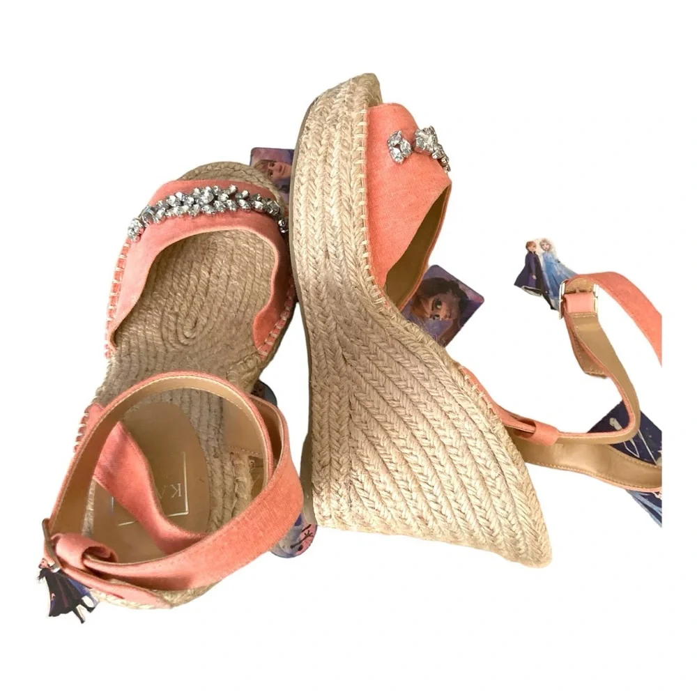 Kaari Blue Wedge Coral Color Wrap Strap‎ & Rhinestones Size 11